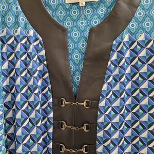 Hale Bob Blue Geometric Long Sleeve Dress